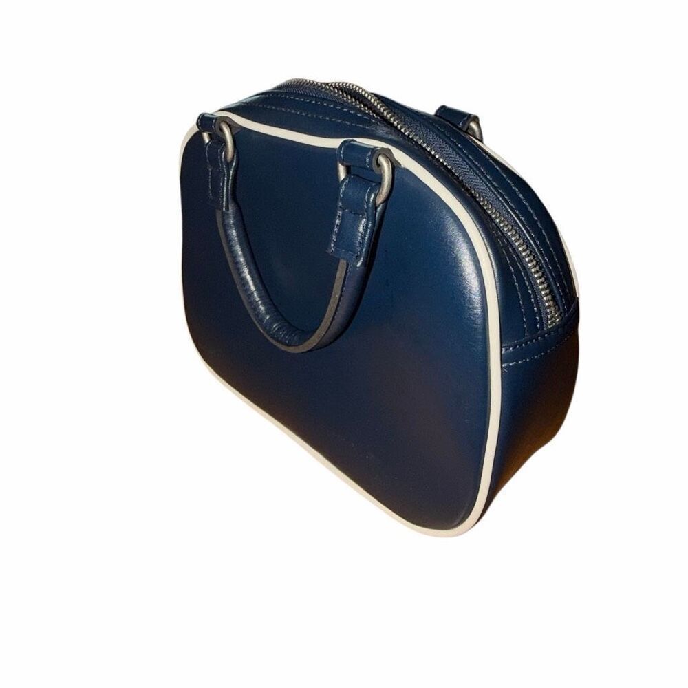Vintage hand bag navy blue & white zipper closure - Picture 6 of 8